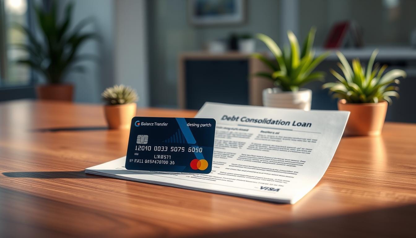 Credit card and debt consolidation loan document on a table, illustrating options to negotiate credit card debt.