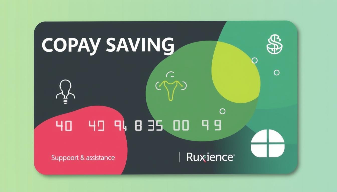 Rinvoq Ruxience Copay Savings Card visually appealing copay savings card design featuring a sleek, modern layout, colors representing healthcare and savings, abstract symbols of support and assistance, and subtle representations of the medications Rinvoq and Ruxience, all set against a clean, professional background.